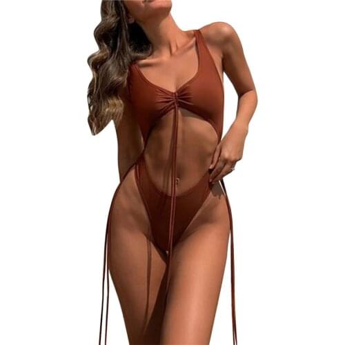 New Womens Sleeveless Swimwear Classic V-neck Solid Color Swimsuit Swimwear Sexy Women One Piece Bikini Beachwear Monokini