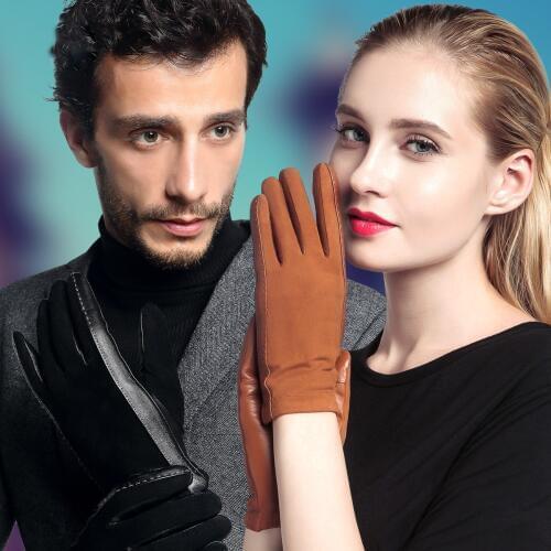2020 NEW Genuine Leather Gloves Male Female Autumn Winter Plush Lined Couple Lovers Suede Sheepskin Gloves Touch Optional 3328