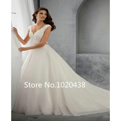 Beading A Line Straps Wedding Dress 2016 Appliques Sequins V Neck Wedding Gowns Bridal Dresses Court Train