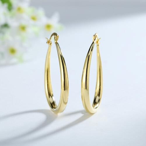 18K gold plated hoop earrings 925 Sterling Silver 4.4cm oval earrings high quality Fashion party Jewelry Wedding Christmas Gift