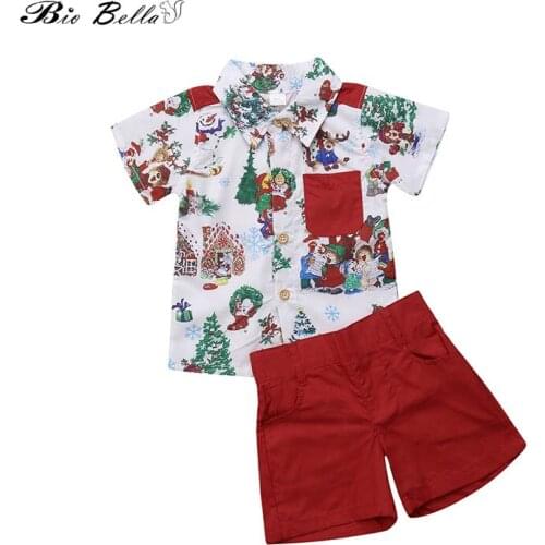 Christmas Kids Boys Clothes Set Short Sleeve Tops+Pants 2pcs Suits Kids Tracksuits Children Sleepwear Toddler Clothing Sets