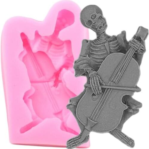 3D Skeleton Cake Silicone Mold Halloween Fondant Cake Decoration Tool Musical Instrument Chocolate Candy Gumpaste Molds A5KE