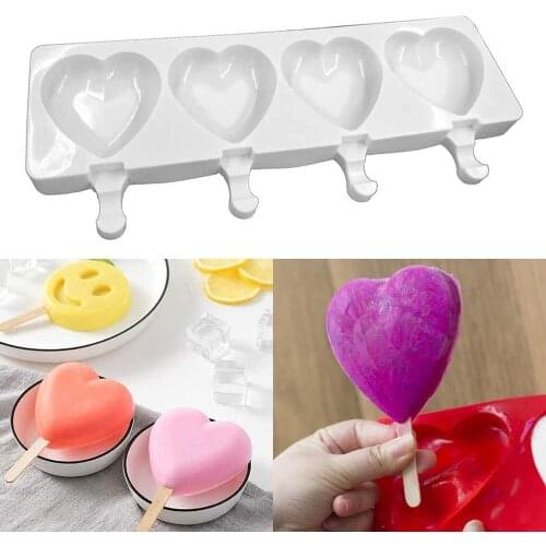 Silicone Ice Cream Mold 4-Cavity Big Love Shape DIY Homemade Popsicle Moulds Dessert Ice Pop Lolly Maker Reusable Tools