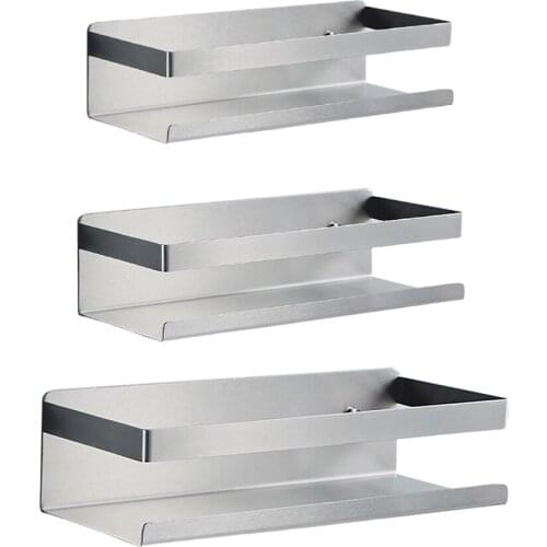 Stainless Steel Spice Rack Glass Organizer Shelf Wall Mounted Storage Stand for