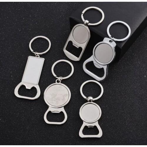 Sublimation Blank Beer Bottle Opener Keychain Metal Heat Transfer Corkscrew Key Ring Household Kitchen Tool SN1070