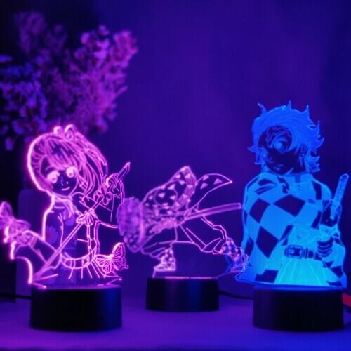 Acrylic 3D LED Sensor Night Light Anime Demon Slayer Figures Agatsuma Zenitsu Kids Bedroom Bedside Decor Otaku Gift Lamp 5V USB