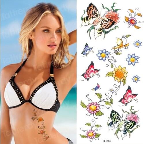 Tattoo sticker woman flower butterfly body tattoo small water transfer temporary tattoos waterproof summer fake tatoo for girls