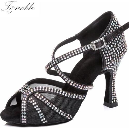 Woman Latin Dance Shoes Professional Salsa Jazz Ballroom Tan Color Rhinestone Urban Czech Women High Heels Summer Sandals L424