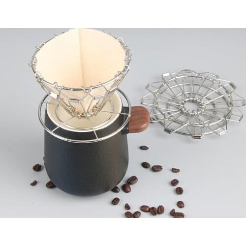 Outdoor portable folding hand brewed coffee filter holder thickened stainless steel cone cup rack full hollow design