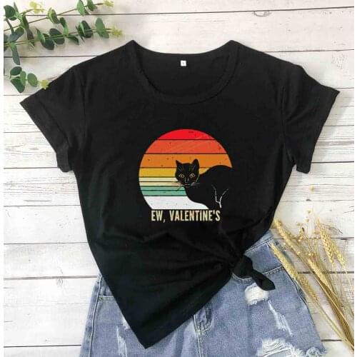 Happy halloween Secret Shop Black Cat Ew Valentine graphic funny women fashion cotton funny holiday gift t shirt youngs tees top