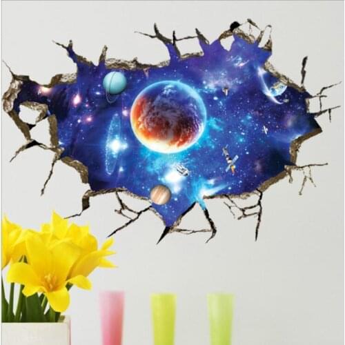Wallper 3d Cosmos broken wall outer space environmental protection decorative painting waterproof PVC bedroom living room