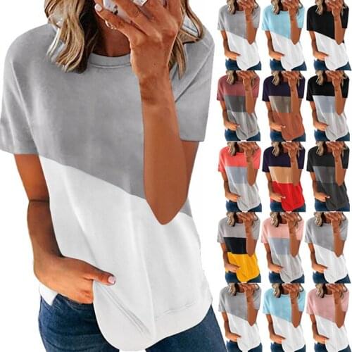 2021Summer womens Crew neck T-shirt popular color contrast printing round neck short sleeve shirt T-shirt women easy Big size