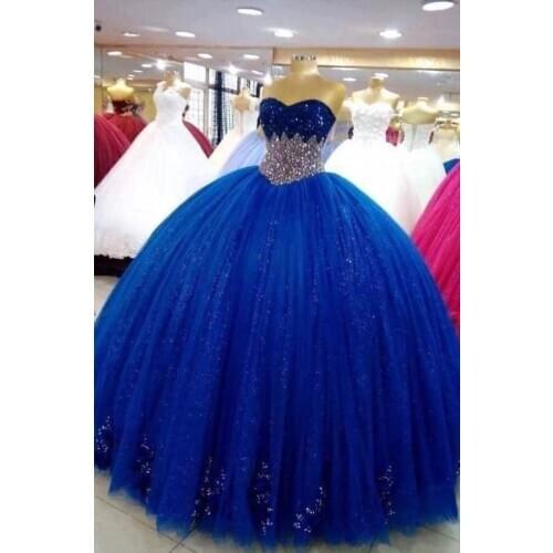 Vestidos de fiesta Sweet 16 Quinceanera Dresses 2020 Crystal Beaded Royal Blue Ball Gown Prom Dress vestidos de xv años