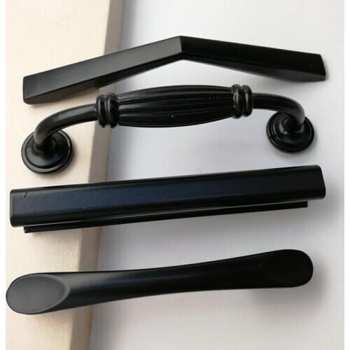 1pcs Spray Black Cabinet Wardrobe Handle Door Drawer Handle Knobs European Modern Minimalist Znic Alloy Small Handle Pulls