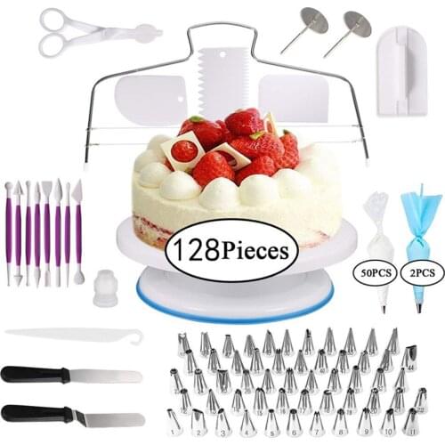 128 Pcs Cake Decorating Tools Icing Tips Confectionery Bag Turntable Pastry Nozzles Converter Baking Tools For Cakes