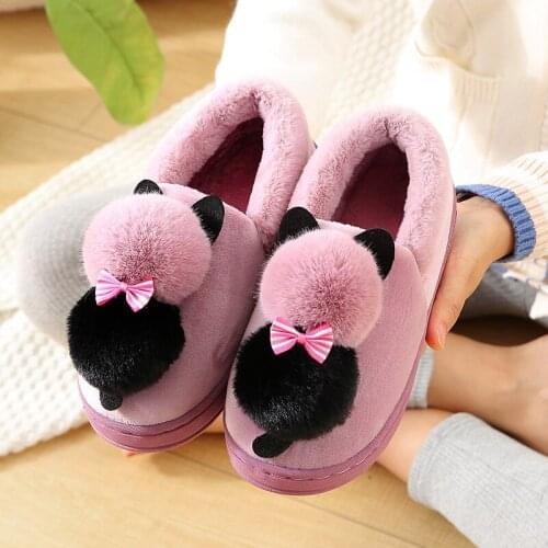 2021 Women Cotton Slippers Cute Cartoon Cat High Warm Plush Woman Indoor Rabbit Winter Slippers On Flat Female Shoes Ladies
