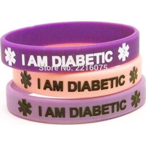 300pcs purple pink Medical I Am Diabetic wristband silicone bracelets free shipping by DHL express