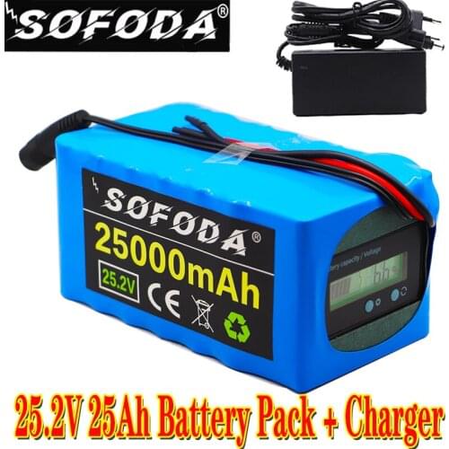 Battery 24V 6S4P 25Ah battery 500W high power battery 25.2V 25000mAh E-bike BMS electric bicycle with capacity indicator+Charger