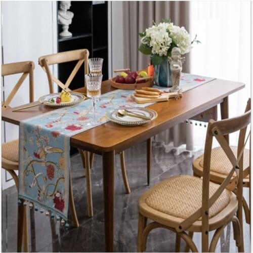 American Retro Jacquard Bird Table Runner Beads For Dining Room Polyester Floral Bed Flag Coffee Table TV Cover Cloth ZB-JD1123