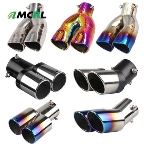 Dual Outlet Car Exhaust Tip Stainless Steel Slant Rolled Edge Muffler Car Exhaust Tail Throat Exhaust System Muffler Pipe