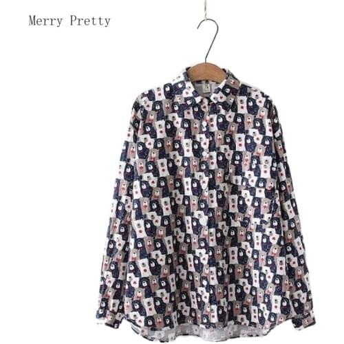 Women Blouses Cartoon Bear Print Single Breasted Casual Shirts Women 2021 Summer Harakuju Pockets Ladeis Kawaii Cute Cotton Top