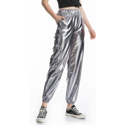 Casual pants women shiny metallic street hip-hop party symphony trousers laser loose pants