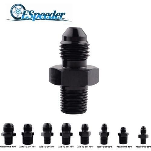 ESPEEDER Black Aluminum Male AN8 TO 1/4" AN8 TO 3/8" AN6 TO 3/8"AN4 TO 1/4" NPT Straight Adapter Oil Cooler Fitting