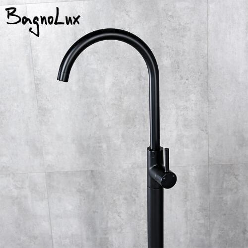 Black Polished Chrome Brass Floor Stand Bathtub Shower Faucet Swivel Spout Bathroom Crane Bath Mixer Tap