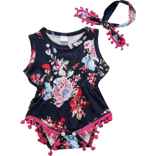 Baby Bodysuit !!Newborn Baby Girls Floral Print Sleeveless Bodysuit Jumpsuit+ Headband 2pcs Sunsuit Outfits Clothes 0-24M