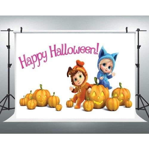 Happy Halloween Backdrop 7x5ft Seamless Photography Background Yellow Pumpkin White Studio Background Kids Cute Baby Backdrops