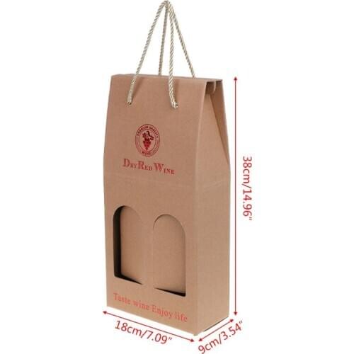 2020 Corrugated Kraft Paper Double Wine Bottle Bag Carrier Gift Packing Box Alcohol Liquor Holder