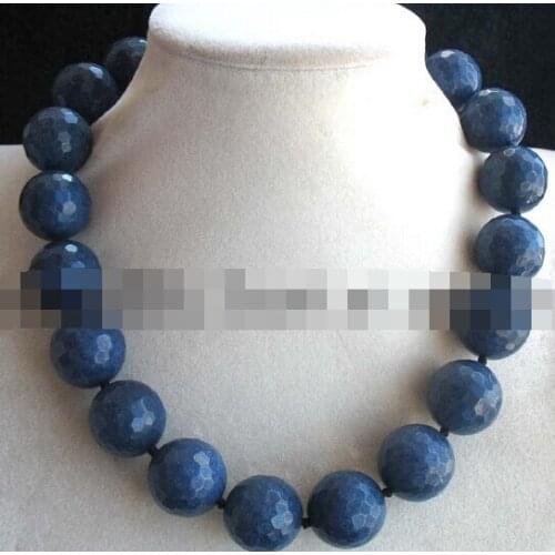 Huij 004903 wholesale fashion blue round faceted necklace 18" nature beads big (A0325)