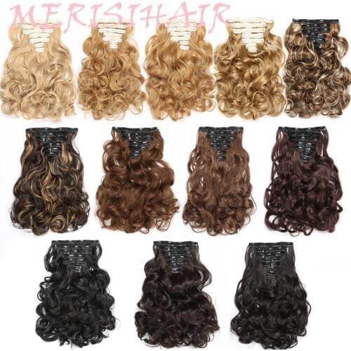 MERISIHAIR 16 Clips In Hair Extensions Hair High Temperature Fiber Synthesis Suitable For Female Hair Natural Wave Hair Piece