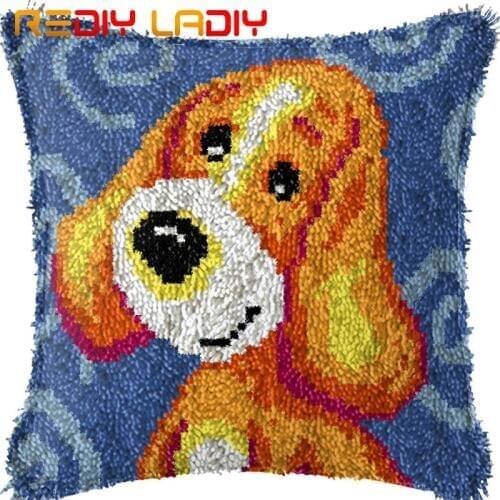 Latch Hook Cushion Animals Puppy Pre-Printed Canvas Cushion Front Acrylic Yarn Crochet Pillow Case Kit Hobby & Crafts Home Decor