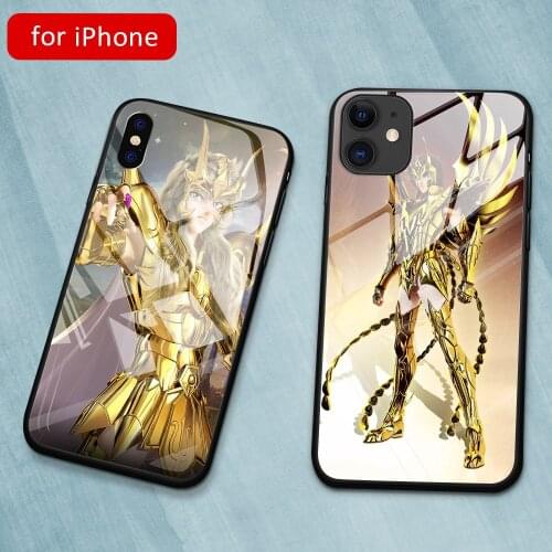 MimoseCase For Saint Seiya Tempered Glass Case for Iphone 6 6s 7 8 Plus X Xr Xs Max 11Pro Max DIY Phone Cover
