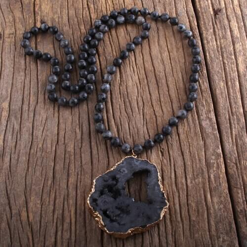 MD Fashion Bohemian Tribal Jewelry Semi Precious Stone Knotted Natural Druzy Pendant Necklaces