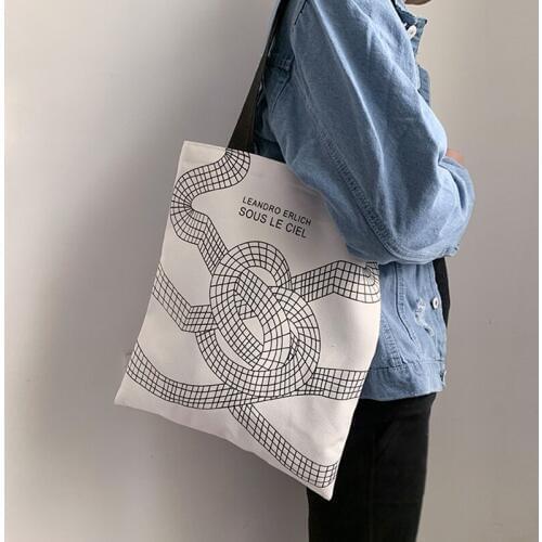 Fashion Abstract Simple Printing Women Canvas Bags Shoulder Bags 2019 New Arrival Female Casual Soft Zipper Canvas Handbags