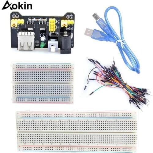 3.3V/5V MB102 Breadboard power module+MB-102 830 points Solderless Prototype Bread board kit +65 Flexible jumper wires