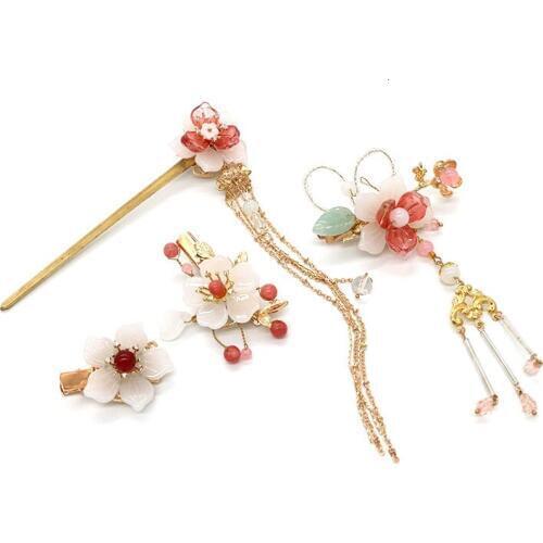 Ethnic Pink Bridal Hair Sticks With Long Tassel Hair Clip One Set Ethnic Headpiece Jewelry Women Ornament Ethnic Accessories