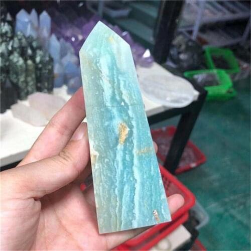 Natural carved wand point sky blue caribbean calcite obelisk crystal stones for decor piedras naturales y minerales