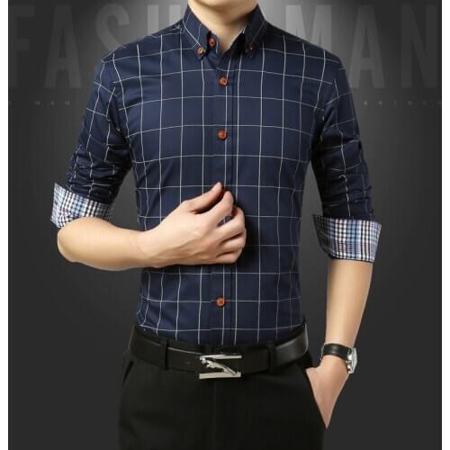 New summer Autumn Fashion Men Clothes Slim Fit Long Sleeve work wear business Shirt Men Plaid Cotton Casual clothing