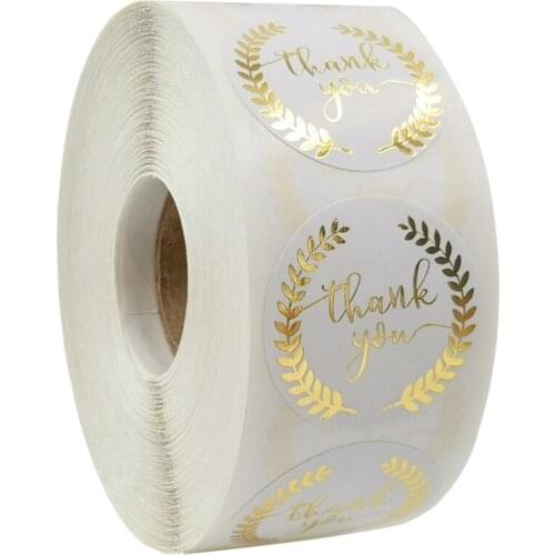 Olive Branch Bronzing Thank You Stickers 1 Inch White Adhesive Envelope Label Small Business Gift Packaging Stickers 100-500pcs