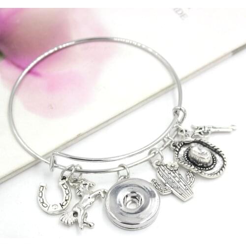 Snap Jewelry Western Equestrian Boot Horse Horseshoe Charm Bracelet Adjustable Wire Bangle Snap Bracelets for women gift pulsera