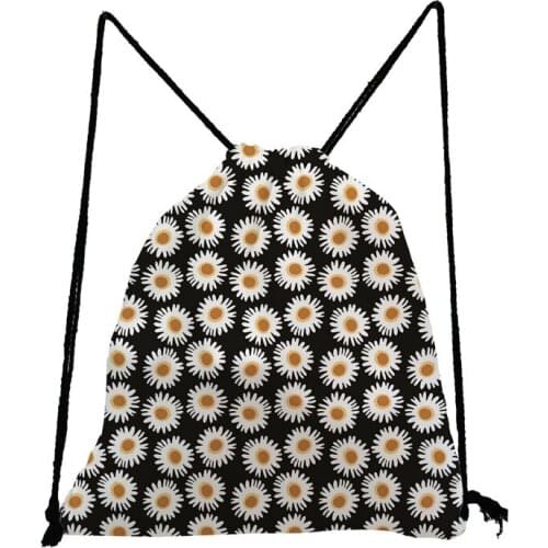 Hipster Floral Drawstring Backpack Child Small School Bags Black Sports Gym Bag Eco Reusable Women Men Yoga Swim Storage Bag