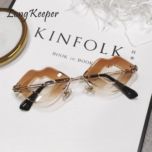 Rimless Lip Shape Sunglasses Women Fashion Unique Sunglasses Irregular Lens Eyeglasses Punk Eeyewear Hollow Sun Glasses Gafas UV