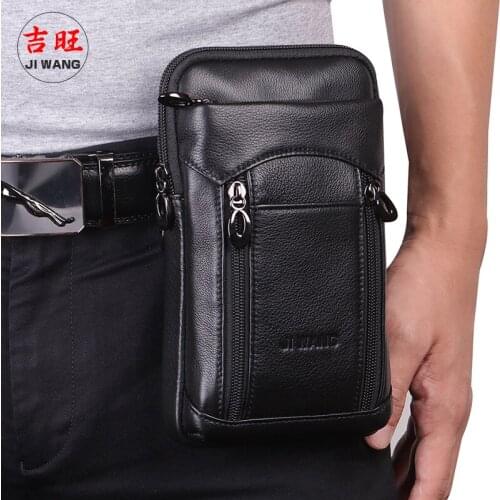 YIANG brand Mens Leather Belt Bag Cell Phone Pouch Waist Bag For Men Small Waist Bag Mini Shoulder Bag Waterproof Black holster