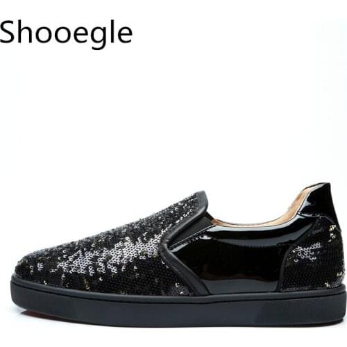 Fashion Black Patchwork Low Top Men Casual Shoes Bling Glitter Sequins Slip On Party Business Dress Men Shoes