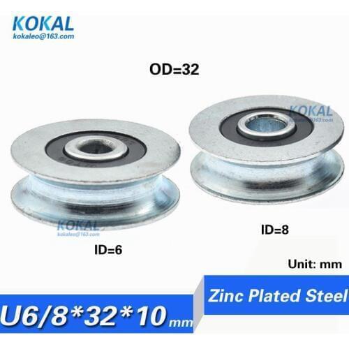 [U32-10] 1PCS Factory directly sale U626ZZ U608zz U Groove metal Ball Bearing Guide Pulley For Rail Track 6/8*32*10mm