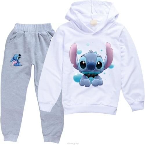 Disney Stitch Spring Boys Girls Clothing Sets Autumn Casual Long Sleeve Sweatshirt + Pant Sport Suits Kids Clothes Outfits