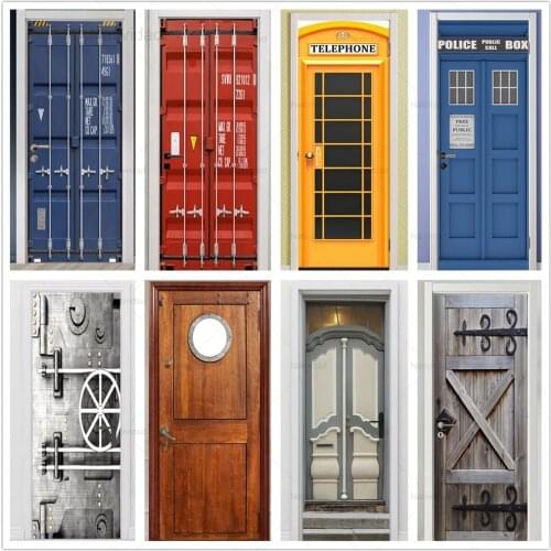 Vintage Creative Wood Grain Pvc Waterproof Door Sticker Wallpaper Self-Adhesive Mural Sticker Bathroom Bedroom Poster Home Decor